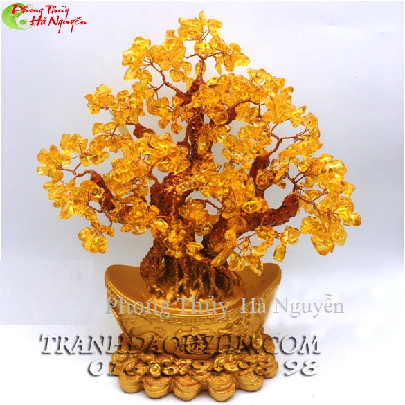 Cây tài lộc đá thạch anh vàng đế thỏi vàng cỡ nhỏ